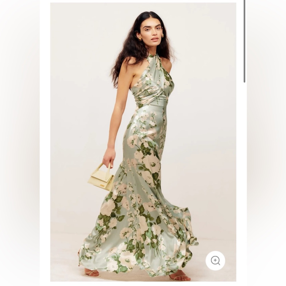 Sage silk halter dress floral. Never worn.